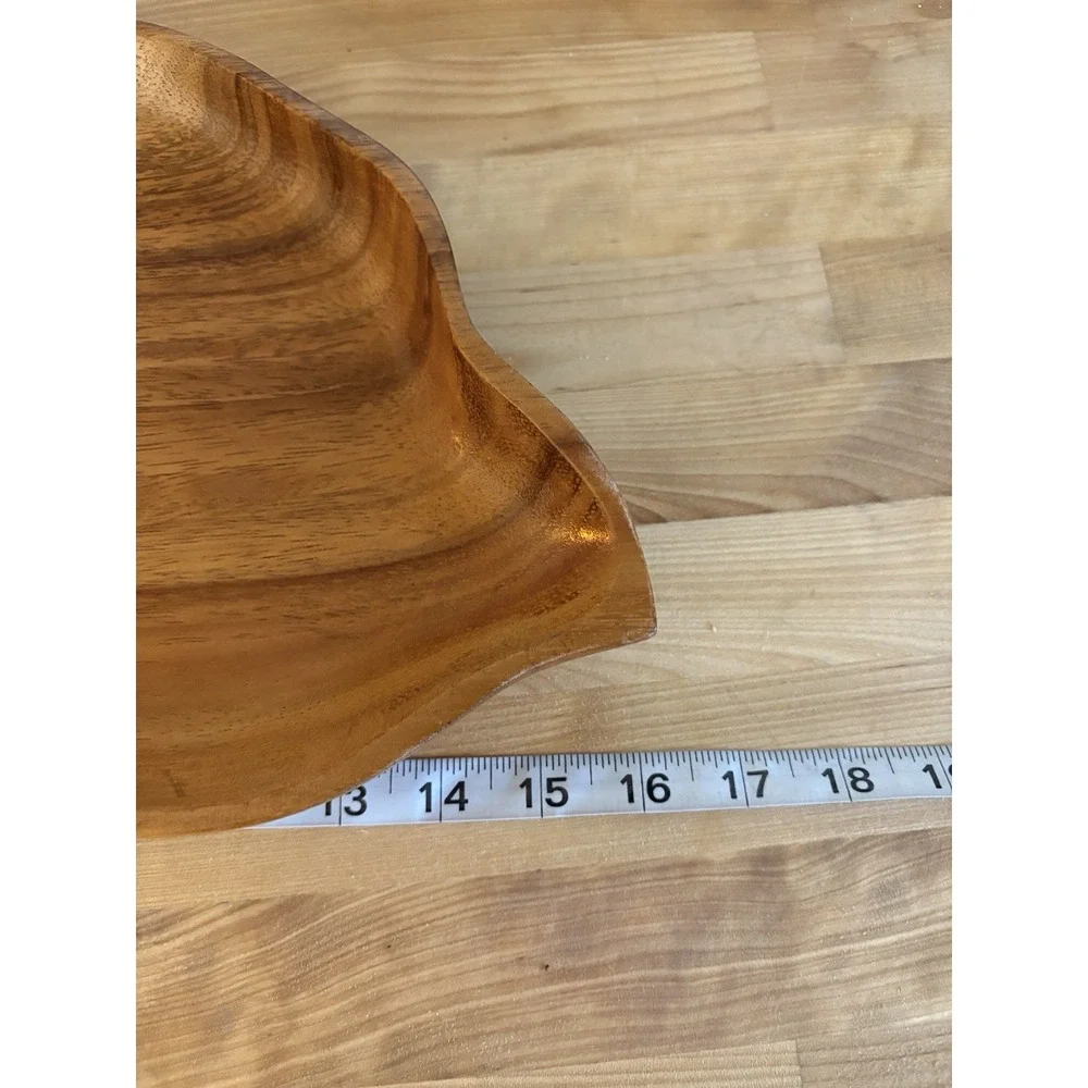 Vintage Napcoware Wood Leaf  Shaped Platter‎ Mother Of Pearl Dipping Bowl MCM